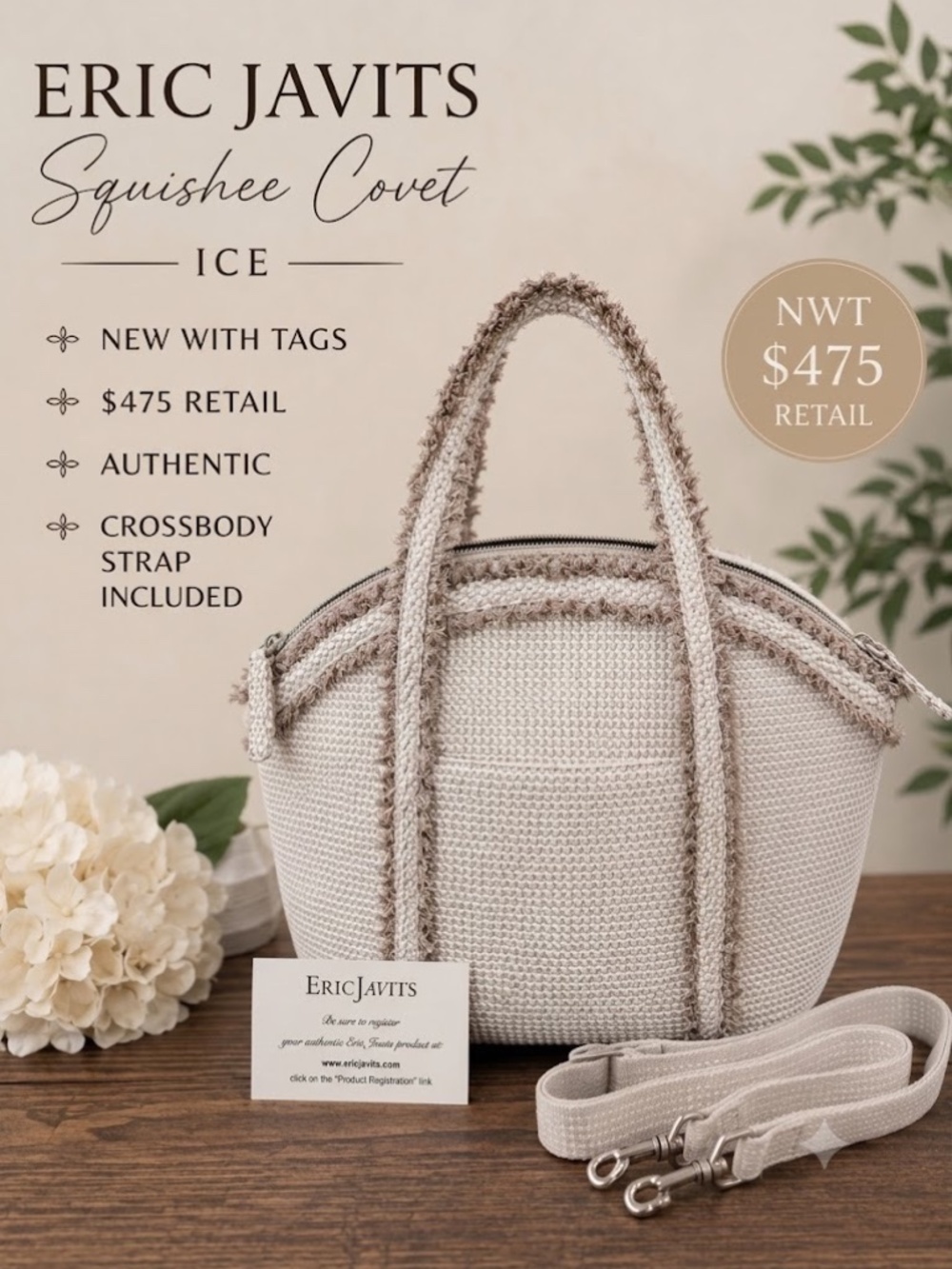 ✨ NWT  Eric Javits Squishee Covet Satchel Crossbody Bag Ice $475 Retail